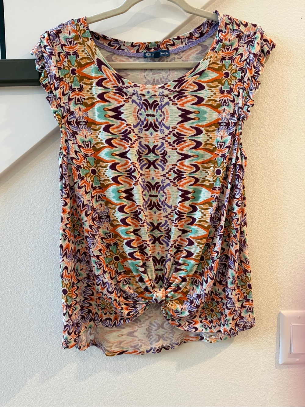 Democracy Multicolor Knot-Front Tank Top — Teal, Orange & Purple
